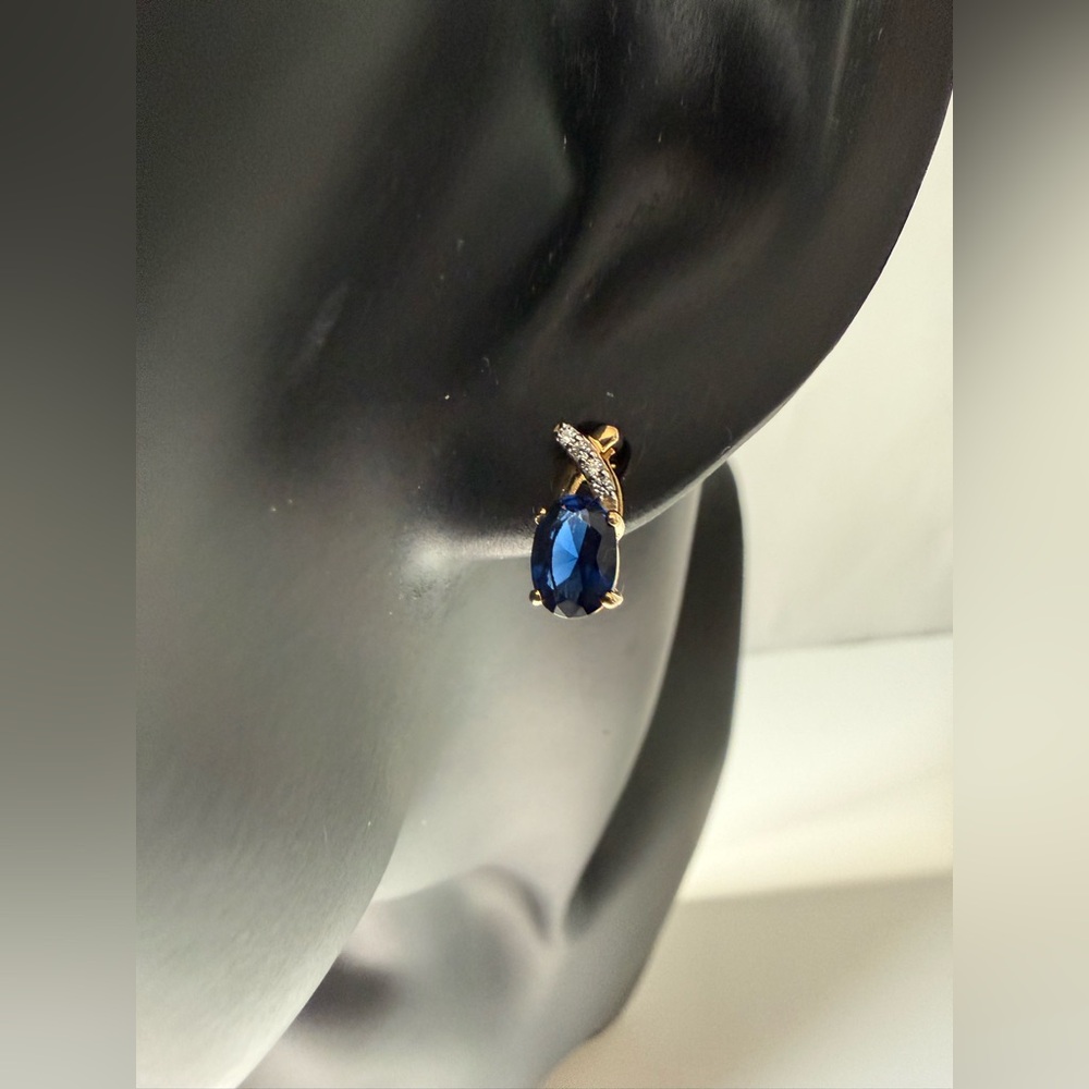 925 Sterling Silver Earrings with Blue Sapphires and Zirconiums